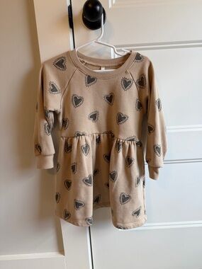 Rylee + Cru Taupe Dress with Charcoal Heart Print
